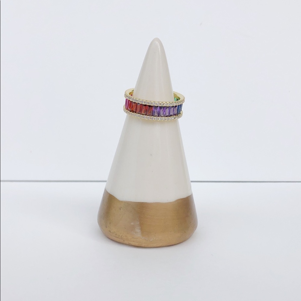 Rainbow Baguette Crystals Ring Multicolor
